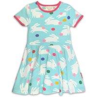 Toby Tiger Girl's Bunny Hop Print Short-Sleeved Skater Dress in Blue | Size: 3-4 Years