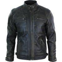 TruClothing Men's Zipped Soft Leather Short Biker Jacket in Black | Size: 2XL