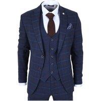 TruClothing Men's 3 Piece Plaid Check Tailored Fit Suit in Navy | Size: 40R