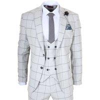 TruClothing Men's 3 Piece Tailored Fit Suit Plaid Check Double-Breasted Waistcoat in Grey | Size: 44R