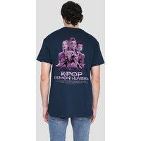Netflix Kpop Demon Hunters Purple Huntrix Billboard Poster Back Tee, Navy | Size: Medium