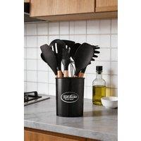 ExtraStar 11PCS Silicone Kitchen Utensil Set with Wooden Handles in Black