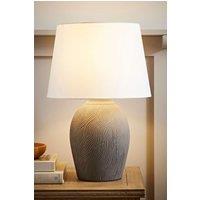 ValueLights Clint Linen Tapered Shade Grey Etched Large Hand Finished Ceramic Table Lamp in Mid Grey