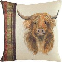 Evans Lichfield Hunter Highland Cow Hand-Painted Watercolour Printed Cushion | Size: 43 cm x 43 cm