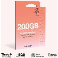 Three Mobile PAYG Voice SIM Pack - 200GB - &pound;20 in Red