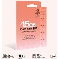 Three PAYG Mobile Broadband SIM, Pre-loaded with 15GB of Data that Lasts up to 3 Months in Red