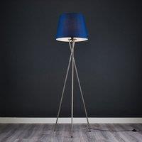 ValueLights Camden Brushed Chrome Tripod Floor Lamp with Navy Tapered Lamp Shade in Dark Navy