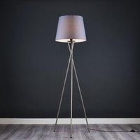ValueLights Camden Brushed Chrome Tripod Floor Lamp with Grey Tapered Lamp Shade
