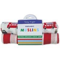 Toby Tiger London Print 2 Pack Muslins in White