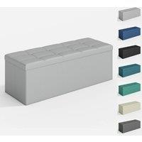 MCC Direct 110cm Large Rectangular Ottoman Foldable Storage Bench Upholstered in Light Grey