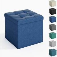 MCC Direct 38cm Square Ottoman Foldable Storage Upholstered Foot Rest in Blue