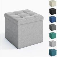 MCC Direct 38cm Square Ottoman Foldable Storage Upholstered Foot Rest in Light Grey