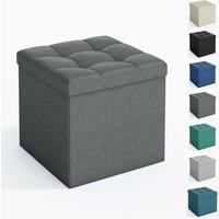 MCC Direct 38cm Square Ottoman Foldable Storage Upholstered Foot Rest in Dark Grey