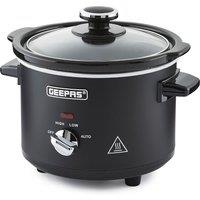 Geepas 1.5 Litre Slow Cooker 3 Temperature SettingsTempered Glass Lid in Black