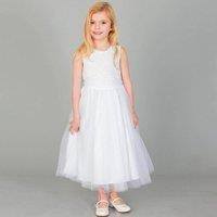UK Flower Girl Boutique Isabella Dress in Cool White | Size: 12-18 m