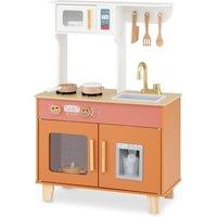Costway Kids Wooden Kitchen Pretend Play Kitchen w/ Microwave Faucet Sink