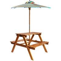 Berkfield Home Kids Picnic Table with Parasol 79x90x60 cm Solid Acacia Wood in Brown | Size: 79 x 90 x 60 cm