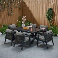 FURNITURE ONE 7 Pieces Aluminum Patio Furniture Set with Dining Table in Dark Grey | Size: 1 Pack