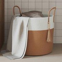 Berkfield Home Storage Basket Brown & White 40x35 cm Cotton | Size: 40x35 cm