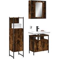 Berkfield Home 3 Piece Bathroom Cabinet Set Smoked Oak Engineered Wood in Brown