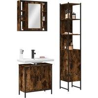 Berkfield Home 3 Piece Bathroom Cabinet Set Smoked Oak Engineered Wood in Brown