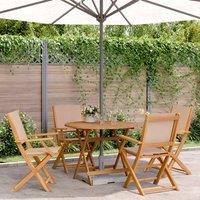 Berkfield Home 5 Piece Garden Dining Set Taupe Fabric & Solid Wood