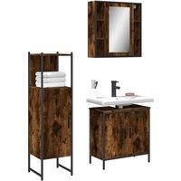 Berkfield Home 3 Piece Bathroom Cabinet Set Smoked Oak Engineered Wood in Brown