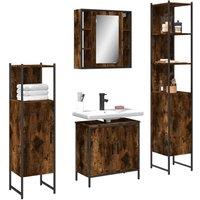 Berkfield Home 4 Piece Bathroom Cabinet Set Smoked Oak Engineered Wood in Brown