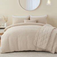 Portfolio Home Bergen Textured Quilted Throwover Throw Over Bed Blanket 200 x 230cm in Natural | Size: 200 cm x 230 cm