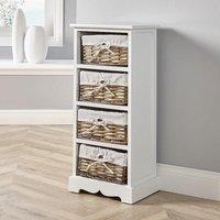Home Source Lichfield 4 Wicker Basket Drawer Chest Storage Unit Fully Assembled in White