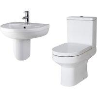 Balterley Vision Ceramic Suite Toilet Soft-Close Seat, 500mm Semi Pedestal Basin in White