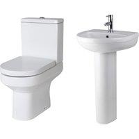 Balterley Vision Ceramic Suite: Toilet w/ Soft-Close Seat & 500mm Basin Pedestal in White