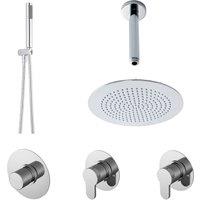 Balterley 2 Outlet Concealed Valves Shower Handset Ceiling Mount Arm Head in Silver