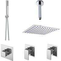 Balterley 2 Outlet Concealed Valves with Handset Ceiling Mount Arm Head in Silver