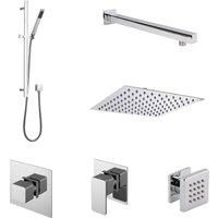 Balterley 3 Outlet Concealed Valves Slide Rail Kit Wall Mount Arm Head Body Jet in Silver