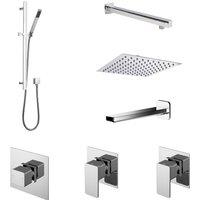 Balterley 3 Outlet Concealed Valve Slide Rail Kit Wall Mount Arm Head Bath Spout in Silver