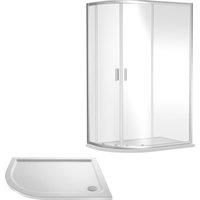 Balterley Ruwa Offset LH Quadrant: Door, Panel, Tray, 1200 x 800 mm Chrome/White in Silver