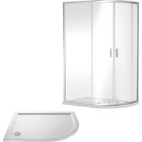 Balterley Ruwa Offset RH Quadrant: Door, Panel, Tray, 1200 x 800 mm Chrome/White in Silver