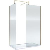 Balterley 8mm Glass Wetroom Screens Brushed Brass Profile & Tray 1400 x 900mm in Metallics
