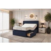 PARADISE BEDS LTD Luxury Wing Back Electric Mobility Bed with Mattress & Headboard in Dark Blue | Size: King