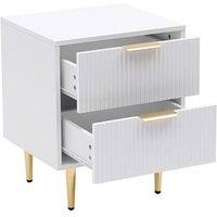 Moderna Bedside Table 2 Drawers Fluted Nightstand White/Black in White