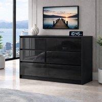 Harmin Modern Black High Gloss Chest of Drawers, 7 Drawer Handleless Cabinet