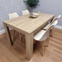 KOSY KOALA Dining Table Set Oak Effect Table With 4 Cream Plastic Chairs Dining Room Furniture | Size: 140 cm x 80 cm