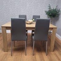 KOSY KOALA Oak Effect Dining Table Set With 4 Grey Faux Leather Chairs Dining Room Furniture | Size: 140 cm x 80 cm