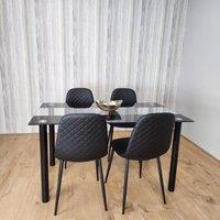 KOSY KOALA Black Glass Dining Table Set With 4 Gem Pattern Chairs For Dining Room Furniture in Brown