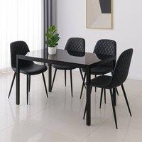 KOSY KOALA Black Glass Table Set With 4 Black Chairs Home Dining Furniture