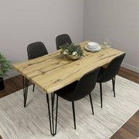 KOSY KOALA Dining Table Set With 4 Black Faux Leather Chairs in Brown
