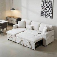 BTM Beige L-Shaped Corner Sofa Bed with Storage Shelf | Size: A
