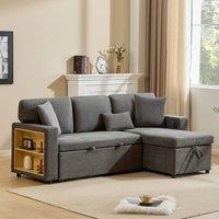 BTM Dark Grey L-Shaped Corner Sofa Bed with Storage Shelf | Size: A