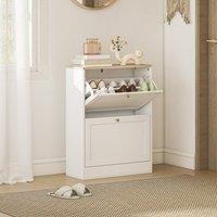 HOMCOM 2 Flip Drawer Narrow Shoe Cabinet with Adjustable Shelves, White